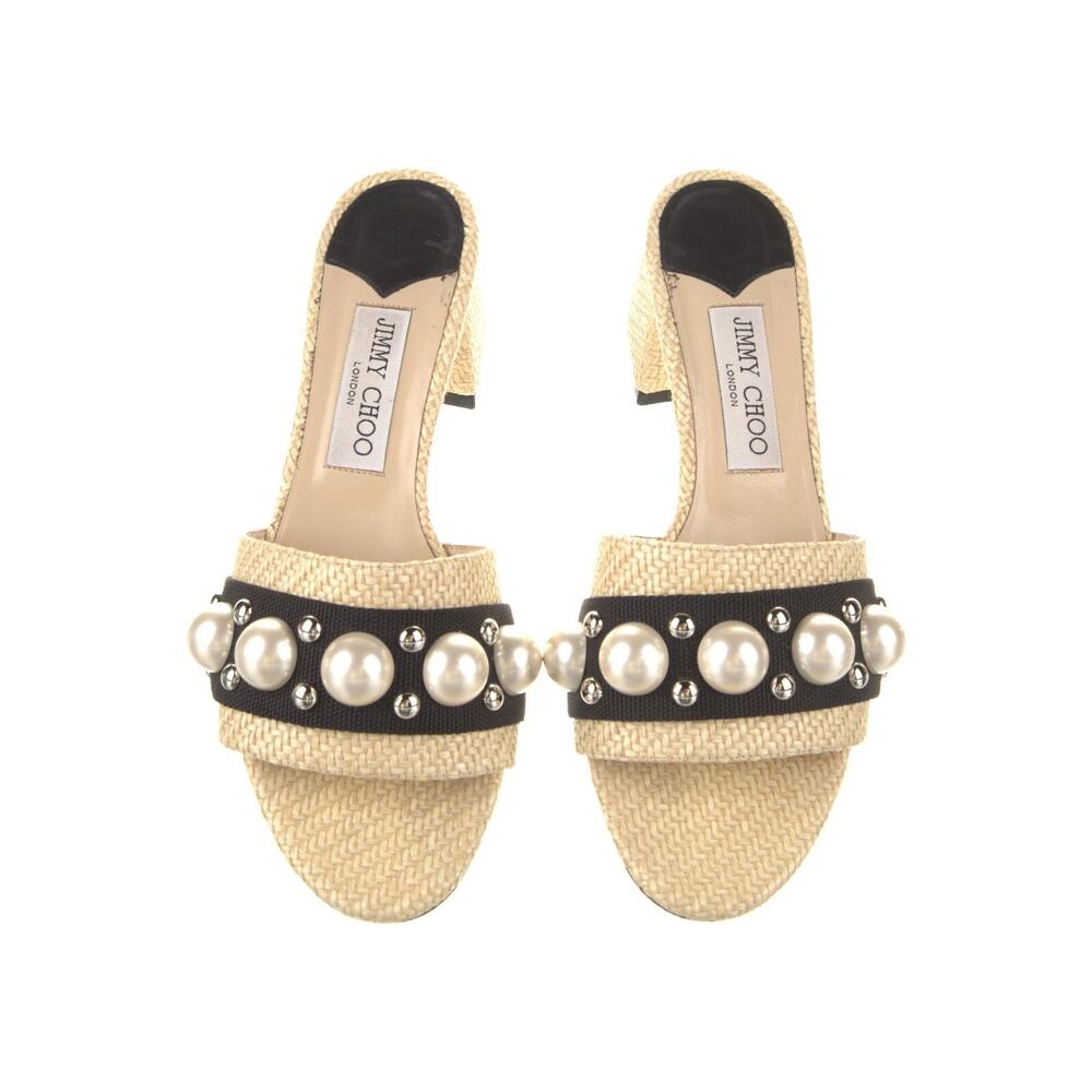Jimmy Choo Jute Studded Accents Slides - 7.5 -